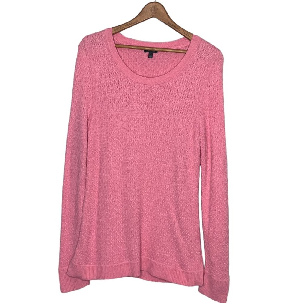 Talbots Medium M Pink Lambswool Blend Textured Knit Long Sleeve Pullover Sweater